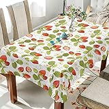 Erdbeere mit Blumen Tischdecken Dekorative Tischdecke Moderne Tischdecke für Küche Esszimmer Party Home Decor, 152,4 x 228,6 cm