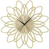 AMS Wanduhr 9361 moderne Quarzuhr goldfarben Blumen Design in Kunststoff Metallzifferblatt Quarzwerk