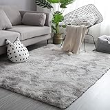 NIULAA Hochflor Teppich 120x160 Grau Weiß Modern Flauschig Weich Teppich Groß für Wohnzimmer Deko Schlafzimmer Flur Läufer Outdoor Carpet Langflor Fellteppich Kunstfell Shaggy Einfarbig Bettvorleger