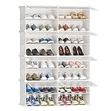JOISCOPE Schuhschrank, DIY Schuhregal, Kunststoff Schrank Organizer für Schrank, Modular Schuhständer mit Tür, schuhboxen stapelbar für Flur, Schlafzimmer, Weiß mit transparenten Türen (2 * 8)