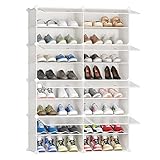 JOISCOPE Schuhschrank, DIY Schuhregal, Kunststoff Schrank Organizer für Schrank, Modular Schuhständer mit Tür, schuhboxen stapelbar für Flur, Schlafzimmer, Weiß mit transparenten Türen (2 * 8)