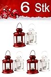 Weihnachtslaterne 6er Set Windlicht Laterne 13cm hoch für Weihnachten | kleine Laternen für draußen aus Metall und Glas | Windlichter als Weihnachtsdeko Beleuchtung oder Dekoration für Kerzen