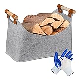 Kaminholzkorb Filzkorb Holzkorb Filztasche Faltbar Brennholzkorb Kaminholztasche mit handschuhe Als Aufbewahrungskorb Für für Holz Zeitungen Kaminholz 40 x 22 x 27 cm (hellgrau)