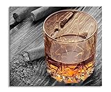 Zigarren hinter Whiskeyglas Herdabdeckplatte & Spritzschutz aus Echtglas | Für Herd-Kochfelder | 60x52 cm