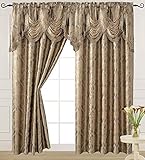 v Luxus-Jacquard-Vorhang mit angenähtem Wasserfall-Volant, 137 x 213 cm, Ashley-Hellbraun