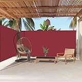Gecheer Seitenmarkise Ausziehbar Doppel-Seitenmarkise Sichtschutz Markise Sonnenschutz Blickdicht Seitenrollo, für Balkon, Terrasse, Garten, Rot 180x600 cm