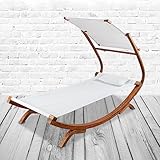 trends4cents PureHaven Loungebett mit Sonnendach 220x84x135cm für 1 Person massiv Holzrahmen Kopfkissen Gartenliege langlebig witterungsbeständig Farbe Creme