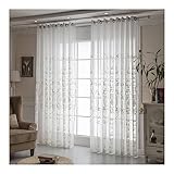 Halbtransparente Gardinen, Baumwolle Leinen Durchsichtiger Netz-Fenstervorhang mit Vintage-Blumenmuster, halbtransparent, Weiß, H160 x B86 cm