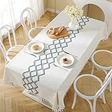 Bestickte Tischdecke Dreidimensionale Geometrisch Bestickte Tischdecke Rechteckig mit Quasten wasserdichte Polyester-Couchtischdecke 140x250cm