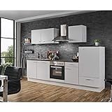 Lomadox Küche mit Elektrogeräten 280cm | Küchenzeile Küchenblock Einbauküche Geschirrspüler | Weiss/Graphit