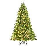 COSTWAY 135/200cm Künstlicher Weihnachtsbaum mit warmweißer LED-Lichterkette, Tannenbaum mit Metallständer, Christbaum PVC Nadeln, Kunstbaum Weihnachten Klappsystem, grün (200cm)