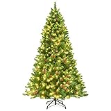 COSTWAY 135/200cm Künstlicher Weihnachtsbaum mit warmweißer LED-Lichterkette, Tannenbaum mit Metallständer, Christbaum PVC Nadeln, Kunstbaum Weihnachten Klappsystem, grün (200cm)