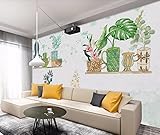 FBITE Wandmalerei Selbstklebend Große Tapete Tapete Foto Kleine frische Handgemalte Ansicht Kaktus Sofa TV Bett Kopfteil Hintergrund Wandbild 3D Tapete Dekoration 130x80cm