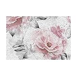 TROONZ Rosa Blumen, graue Blätter, Bedruckte Fußmatte für den Außenbereich, rutschfeste Fußmatten für den Innenbereich, PVC-Teppichunterlage für die Außenterrasse 40 x 60 cm