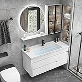 YZJJ Waschbeckenunterschrank mit Keramikwaschbecken & Spiegelschrank, modernes Badmöbel Set für Badezimmer WC, Badmöbel-Set in Betonoptik für Badezimmer (Color : Wall, Size : 80cm/31.8in)