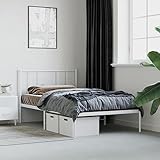 Tidyard Bettgestell mit Kopfteil Bettrahmen Bett Jugendbett mit Lattenrost Gästebett Doppelbett/Einzelbett Metallbett für Schlafzimmer Gästezimmer, Metall Weiß 100x200 cm