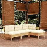 Camerina 4-TLG. Garten-Lounge-Set mit Creme Kissen Sitzgruppe Balkon GartenmöBel Sitzgruppe Balkon Sitzgruppe MöBelsets GartenmöBel Lounge Set Kiefernholz