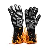 Grillhandschuhe aus Aramid | Hitzebeständig bis zu 500 °C | DIN EN 407 Zertifizierung | rutschfeste Silikonakzente | Ofenhandschuhe/Hitzeschutz für Grill, BBQ/Barbecue, Ofen, Feuerkorb | schwarz