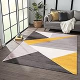 VIMODA Teppich Wohnzimmer Schlafzimmer Flur Teppich Geometrisches Muster Gelb, Maße:160x220 cm