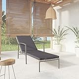 Homgoday Sonnenliege mit Auflage Gartenliege Liege Relaxliege Strandliege Freizeitliege Liegestuhl Sonnenliege für Pool, Balkon, Garten Poly Rattan Grau