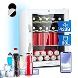 Klarstein Mini Kühlschrank mit Glastür & LED, Mini-Kühlschrank für Zimmer, Getränkekühlschrank Klein mit IoT/App-Steuerung, Kleiner Kühlschrank 60L, Indoor/Outdoor Kühlschrank Leise, 3-18°C