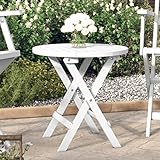 Tidyard Gartentisch Klappbar Garten-Esstisch Balkontisch Terrassentisch Tisch Campingtisch Partytisch Beistelltisch Couchtisch Gartenmöbel Tisch für Garten, Terrasse,Weiß Ø 46 cm Massivholz Akazie