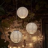 Lights4fun 3er Set LED Solar Lampion Tyvek Weiß Marokkanische Laterne Außen Gartenbeleuchtung