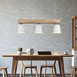 GBLY LED Pendelleuchte Esstisch Holz Hängeleuchte 3 Flammig Warmweiß Höhenverstellbar Esstischlampe für Esszimmer Wohnzimmer Büro Cafe Restaurant - Weiß - 3xWarmweiß E27 Leuchtmittel inkl. 70x14x23CM