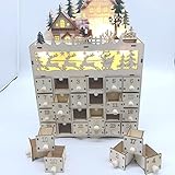 Weihnachten Adventskalender Holz Countdown Deko 24 Schubladen mit LED Licht