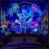 JTNero Tapisserie Schwarzlicht Astronaut Wandteppich Fluoreszenz UV Psychedelic Wandbehang multifunktionaler Aesthetic Wandbehang für Schlafzimmer Wohnzimmer Dekoration 130x150cm (Astronaut)