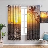 Vorhang Blickdicht Vorhänge Verdunkelungsvorhang Gardinen Mit Ösen Kinderzimmer Wohnzimmer Schlafzimmer Thermovorhang 3D Digitaldruck Sonnenaufgang-Meereslandschaft Ösenschal 2Er Set Fensterdekoration