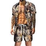 wjiNFDFG Anzug Frack Herren Sommer Mode Freizeit Hawaii Küste Urlaub Strand Digitaler 3D-Druck Kurzarm Hemd Shorts Strand Hosenanzug Anzug Beutel