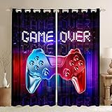 Gamer Curtains for Bedroom Boys Video Game Gamepad Darkening Curtain Kids Toddler W66*L72 Gaming Thermal Insulated Window Drapes Red Blue Gradient Game Window Treatment Set Blue