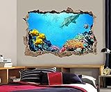 Wandtattoo Tropischer Fisch Shark Reef 3D Zertrümmerter Wandaufkleber Aufkleber Kunst DIY Tiere J881