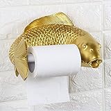 Rishx Wand Toilettenpapierhalter Tissue Rack Kreative Harz Fisch Toilettenpapier Handtuch Shlef Niedlichen Tier Haushalt Toilettenpapier Distributor Badezimmer Zubehör (Color : Gold)