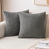 MIULEE Kordsamt Kissenbezug Kissenbezüge Dekorative Kissenhülle Moderne Sofakissen Dekokissen Couchkissen Zierkissen Weicher für Sofa Wohnzimmer Schlafzimmer 2er Set 40x40 cm Dunkelgrau