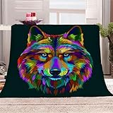Kuscheldecke flauschig warm Decke 130x150cm,abstrakte Doodle-Tiere Fleecedecke Wolf Winter Sommer super weiche Flanell Decke als Sofadecke Couchdecke Sofaüberwurf,Dicke Wohndecke für Couch und Sofa