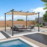 PURPLE LEAF 3 x 4 m Pergola, Alu Pavillon Holzoptik Wasserdicht Stabil Winterfest, Gartenpavillon mit Sonnenschutz Überdachung, Beige