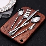 DAFFODILY Besteck Set 20 Stücke. Gehämmertes 18/10 Edelstahl Essbesteck. Spiegel-Finish, ultra-scharfes Steakmesser, spülmaschinenfest.