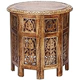 Marokkanischer Tisch Beistelltisch aus Holz Ashkar Braun ø 45cm groß rund | Orientalischer runder Hocker Blumenhocker orientalisch klein | Orientalische runde kleine Beistelltische klappbar