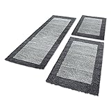 HomebyHome Bettumrandung Schlafzimmer 3 teilig Hochflor Teppich Grau - Waschbarer Teppich Extra Flauschig Bettvorleger Schlafzimmer Bettset:2 mal 60x110 + 1 mal 80x250