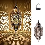 Lifeel Solarlaterne für außen, Marokkanisch Garten Laterne, Dekorative Solarlampe Hängend, Metall LED Solar Laterne für Draussen Baum Patio (Bronze)