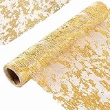 REFORUNG Tischläufer Gold Tischband mit Beschicht 28CM×15M Tisch Deko Läufer Tischdeko Band Polyesterfaser Weihnachtstischläufer Glänzend Tüllband Papierrolle Tischdecke Läufer für Hochzeit Weihnacht