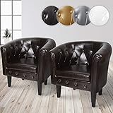 MIADOMODO® Chesterfield Sessel - aus Holz und Kunstleder, mit Kupfernieten und Rautenmuster, Farbwahl, 1er oder 2er - Loungesessel, Clubsessel, Armsessel, Cocktailsessel, Wohnzimmer Möbel (Braun, 2er)