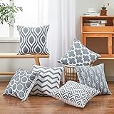 Topfinel Kissenbezug 45x45 cm Grau und weiß 6er Set Outdoor Kissen Kissenbezüge Kissenhülle Sofakissen dekokissen Zierkissen für Wohnzimmer Garten deko draußen Sofa Sessel Terrasse Boho deko Vintage