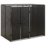 BULANED Mülltonnenbox für 2 Tonnen, Mülltonnenverkleidung, Gerätebox, Müllbox, Mülltonne, Mülleimer Trennsystem, Mülltonnenboxen,Schwarz 140x80x117 cm Poly Rattan