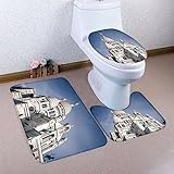 KdIor Badgarnitur Badematten Set 3 teilig Moderne Architektur Konturenmatte U, WC-Deckelbezug, Schnelltrocknende und Wasserabsorbierende Badematte -WC-Garnitur