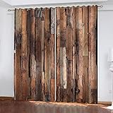 Gardinen Wohnzimmer Schlafzimmer 3D Retro-Holzmaserung Muster 2Er Set Blickdichter Vorhang Kinderzimmer Wohnzimmer Energiesparende Geräuschreduzierende Kindergardinen Mass Angefertigtcm(HxB)