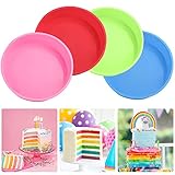 OTTYMO 4 Stück Rund Kuchenformen Silikon Tortenform Schichtkuchen Backform Regenbogentorte Durchmesser 20cm Schichtkuchenform 5cm Hohe Antihaft Schichtkuchen Formen für Kuchen Brote(4 Farben)