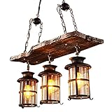 Vintage Pendellampe E27 Industrielle Pendelleuchte Retro Holz Hängeleuchte Schwarz Eisen und Glas Lampenschirm Höhenverstellbar Loft Kronleuchter Innen Hängelampe für Esszimmer Wohnzimmer Bar Cafe …